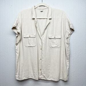 Old Navy Linen Blend Button Front Womens Shirt XL Oversized Beachy Lagenlook